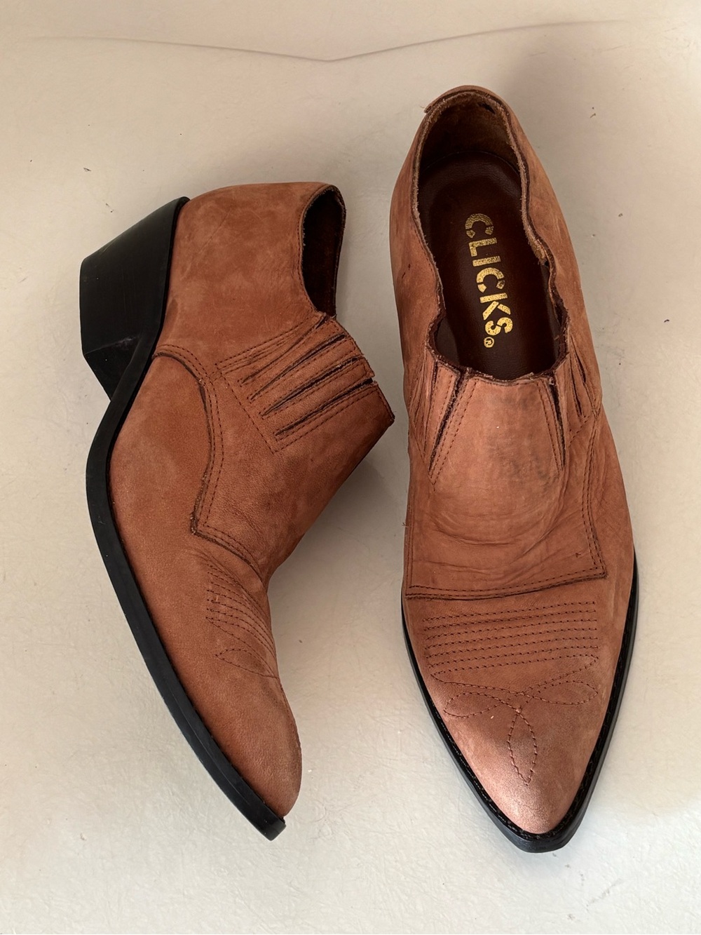 80’s 90’s Vintage Clicks Brown Suede Western Ankle Boots